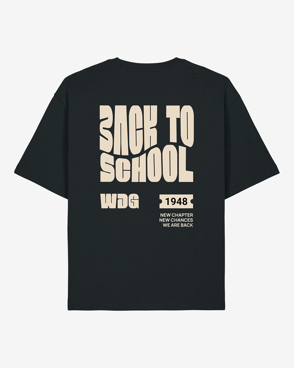 Schwarzes Oversized T-Shirt für Herren mit modernem Back To School Design
